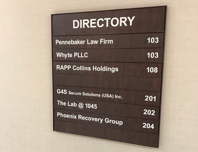 Wooden directory sign